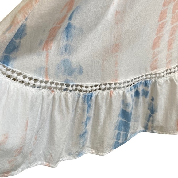 JAPNA Tie Dye Smocked Crochet Maxi Dress Ruffled Cap Sleeves White/Blue/Pink M - Picture 11 of 15